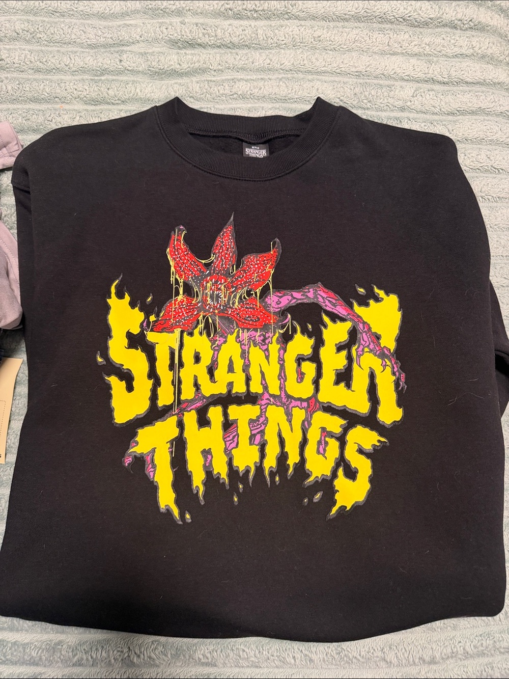 Black Stranger Things Graphic Sweatshirt - Yellow Logo